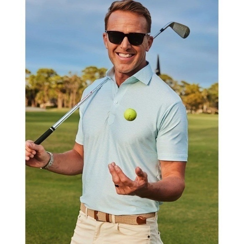 Collars and Co Featherweight Relaxed Polo Augusta Green Stripe Large